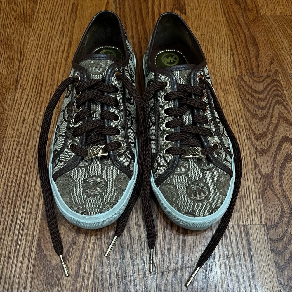 Michael Kors Womens MK Jaquard Logo Boerum Sneakers Brown/beige  Size 6M